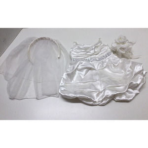Build A Bear Workshop 3 Pc White Wedding Dress Veil Headband & Wrist Bouquet